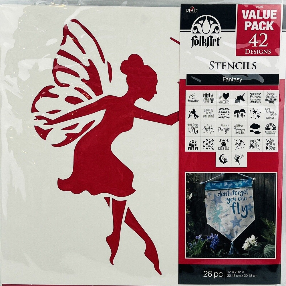 FolkArt Fantasy Stencils 26 Piece Value Pack 42 Designs Unicorn Fairy Gnome